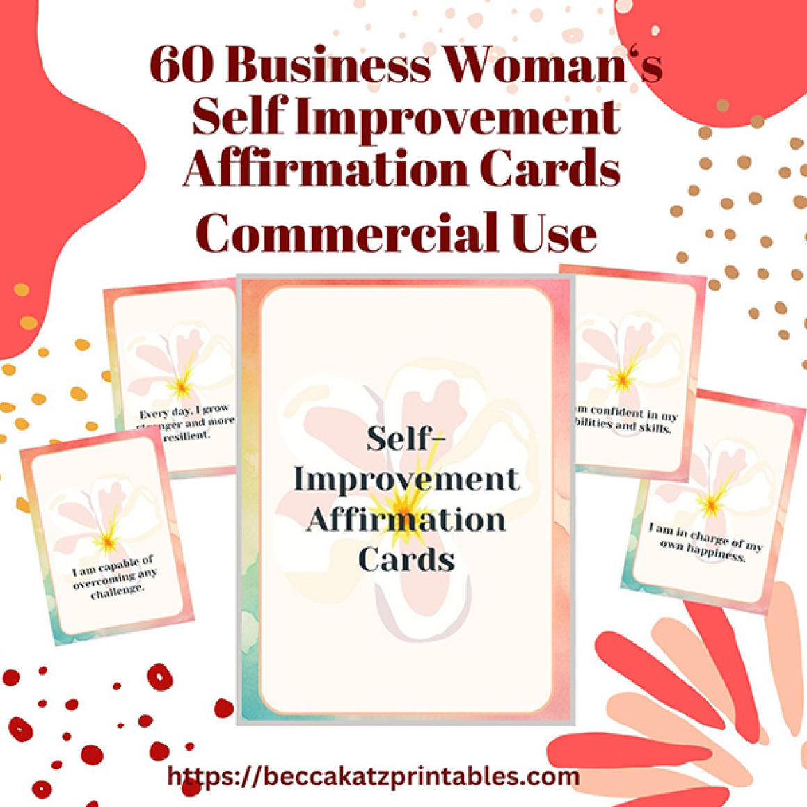 60 Printable Business Woman's Self Improvement Affirmation Cards PLR