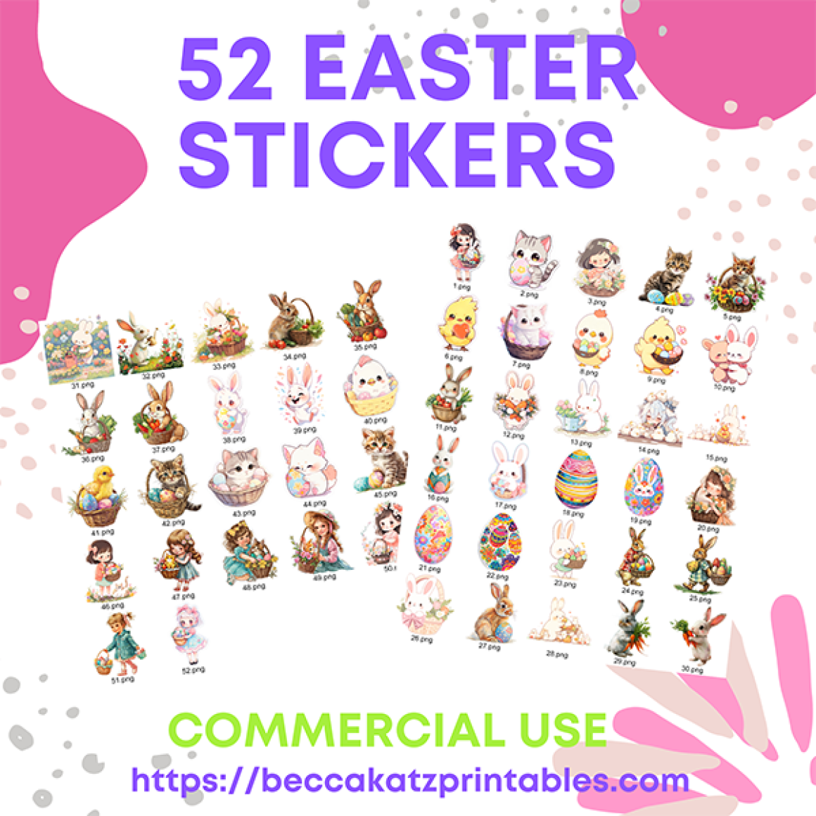 52 Printable Easter Stickers