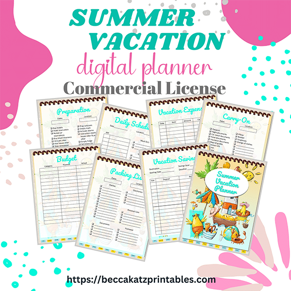 summer vacation digital planner display