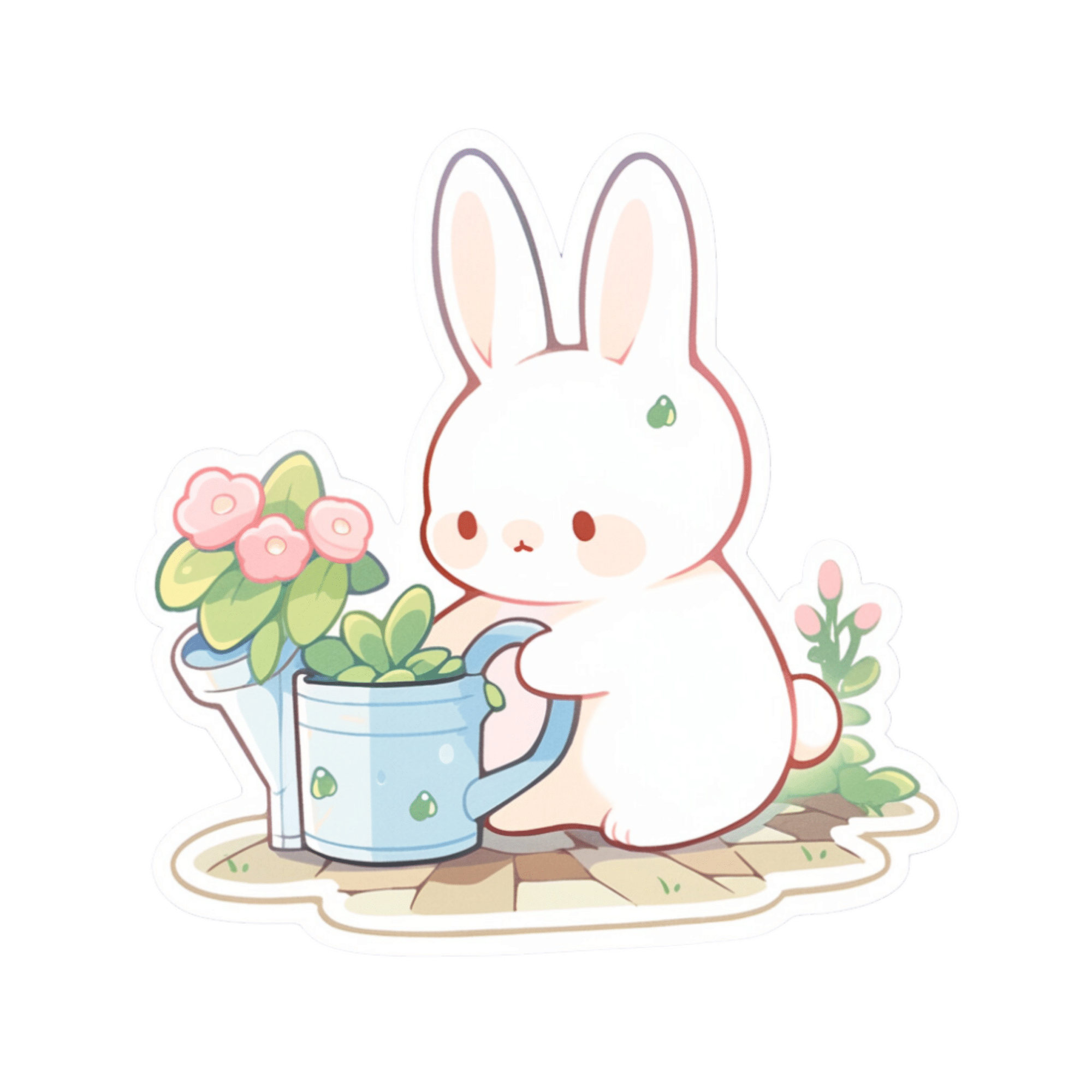 bunny watering flowers