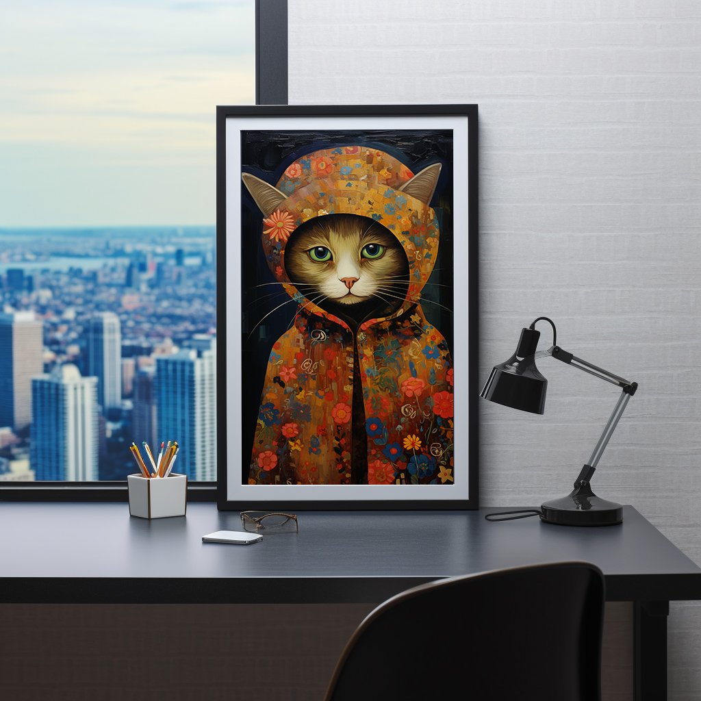 cat printable wall art in office
