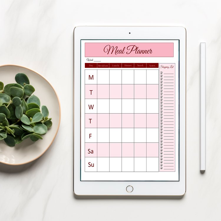pink meal planner on ipad