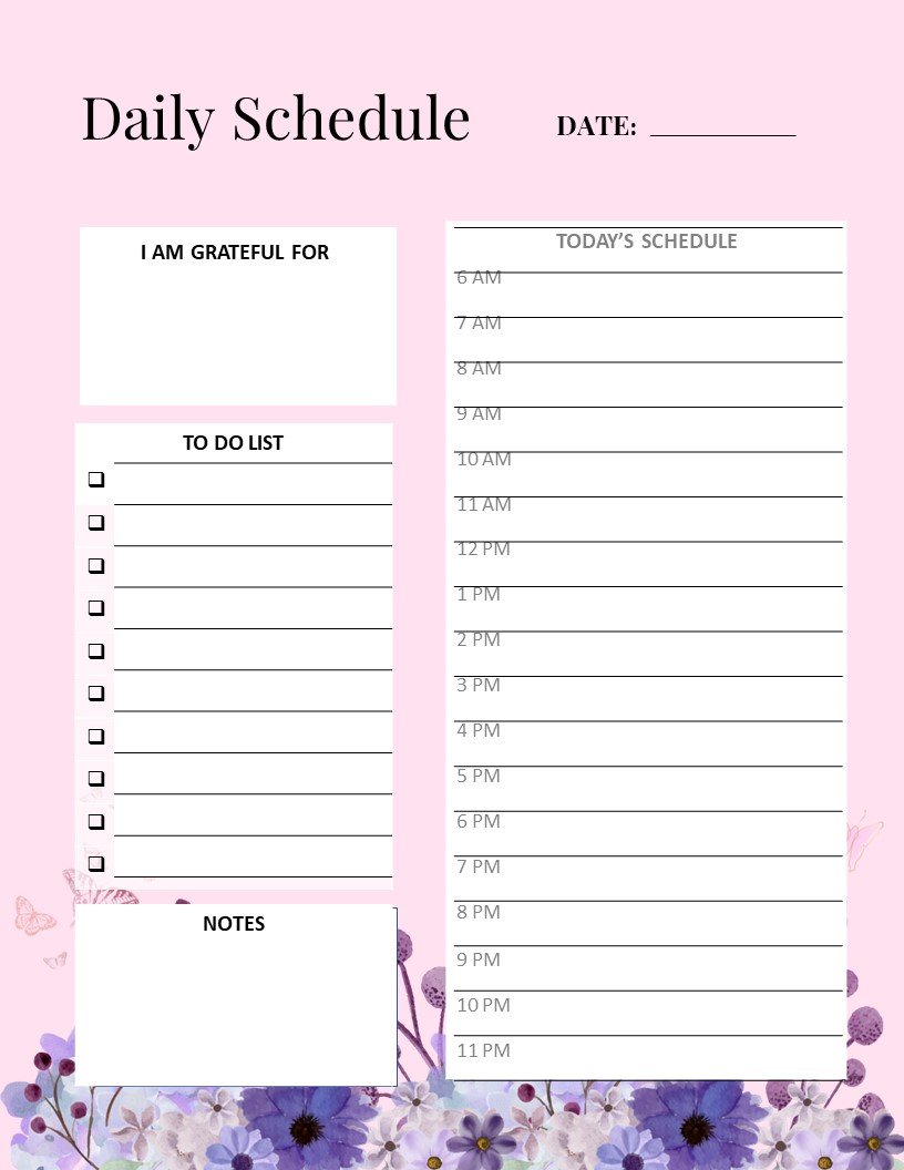 Daily plan page from a planner template