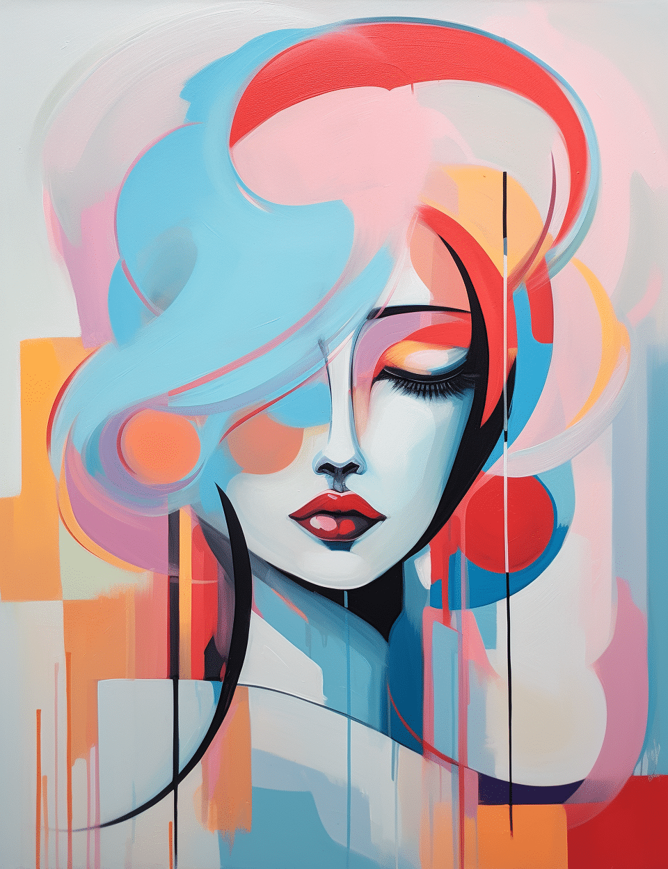 abstract female face pinks and blues