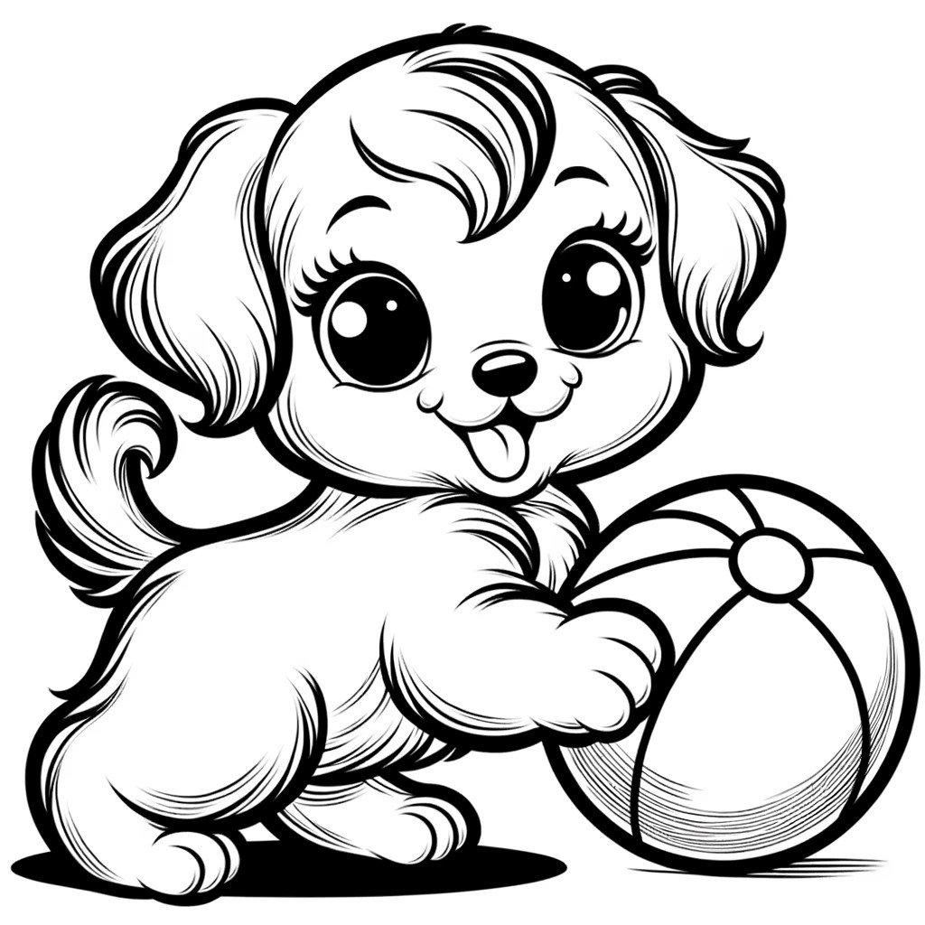puppy and ball coloring page